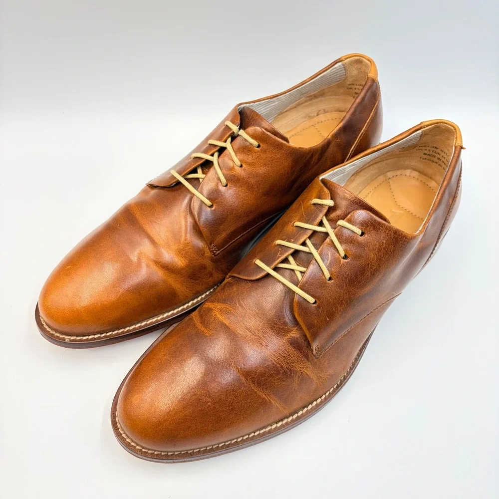 J. Shoes William 15111 Mens 10.5 Tan Brown Leather Derby Oxford Shoes Academia